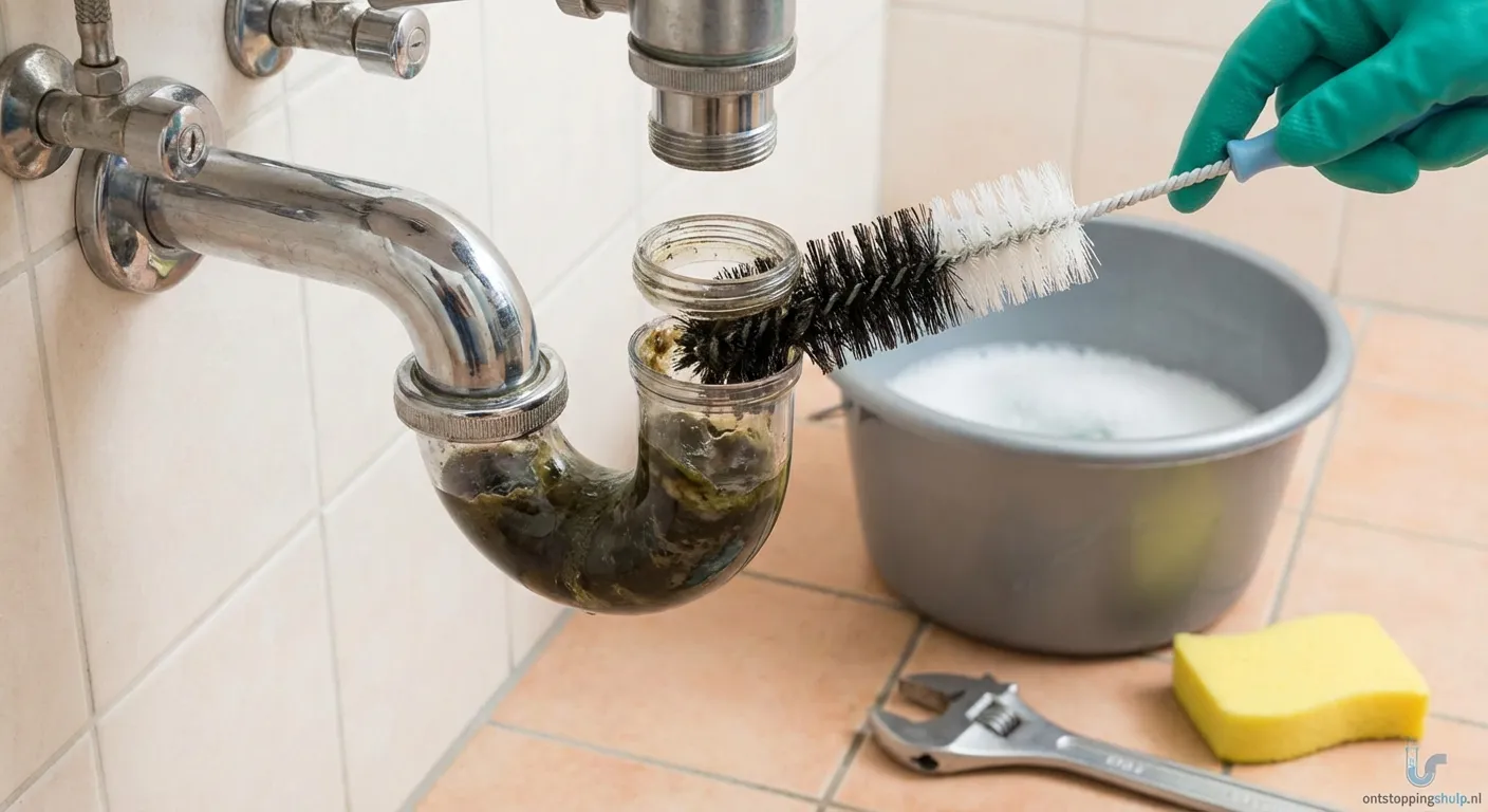 Verwijderen van biofilm uit een afvoerleiding in de keuken