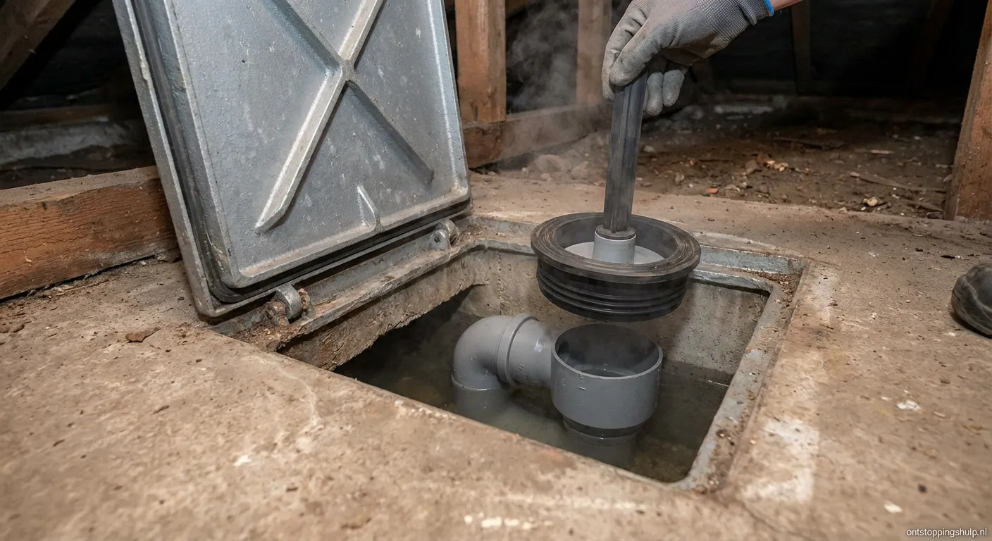 Kruipluik met waterslot tegen stankoverlast in gang