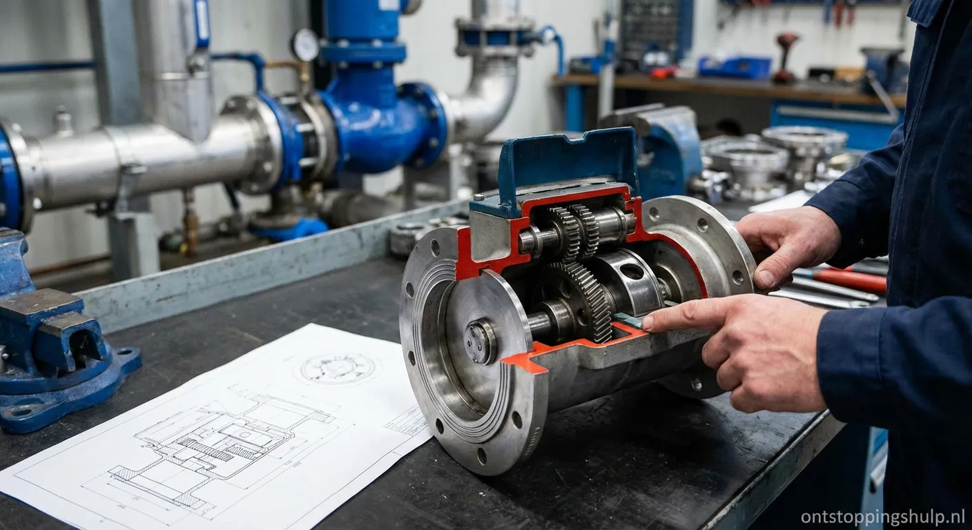 Close-up van een industriële mechanische debietmeter in een leiding