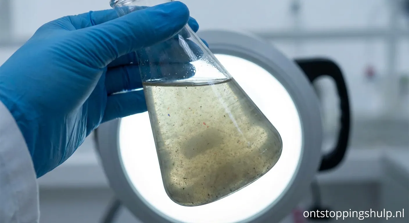 Microscopisch beeld van plastic deeltjes in gezuiverd water