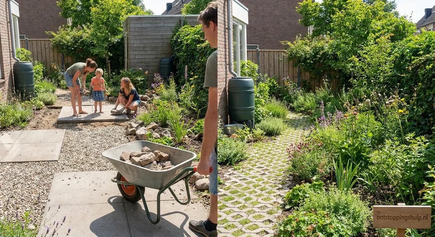 Green garden transformation showing permeable surface installation