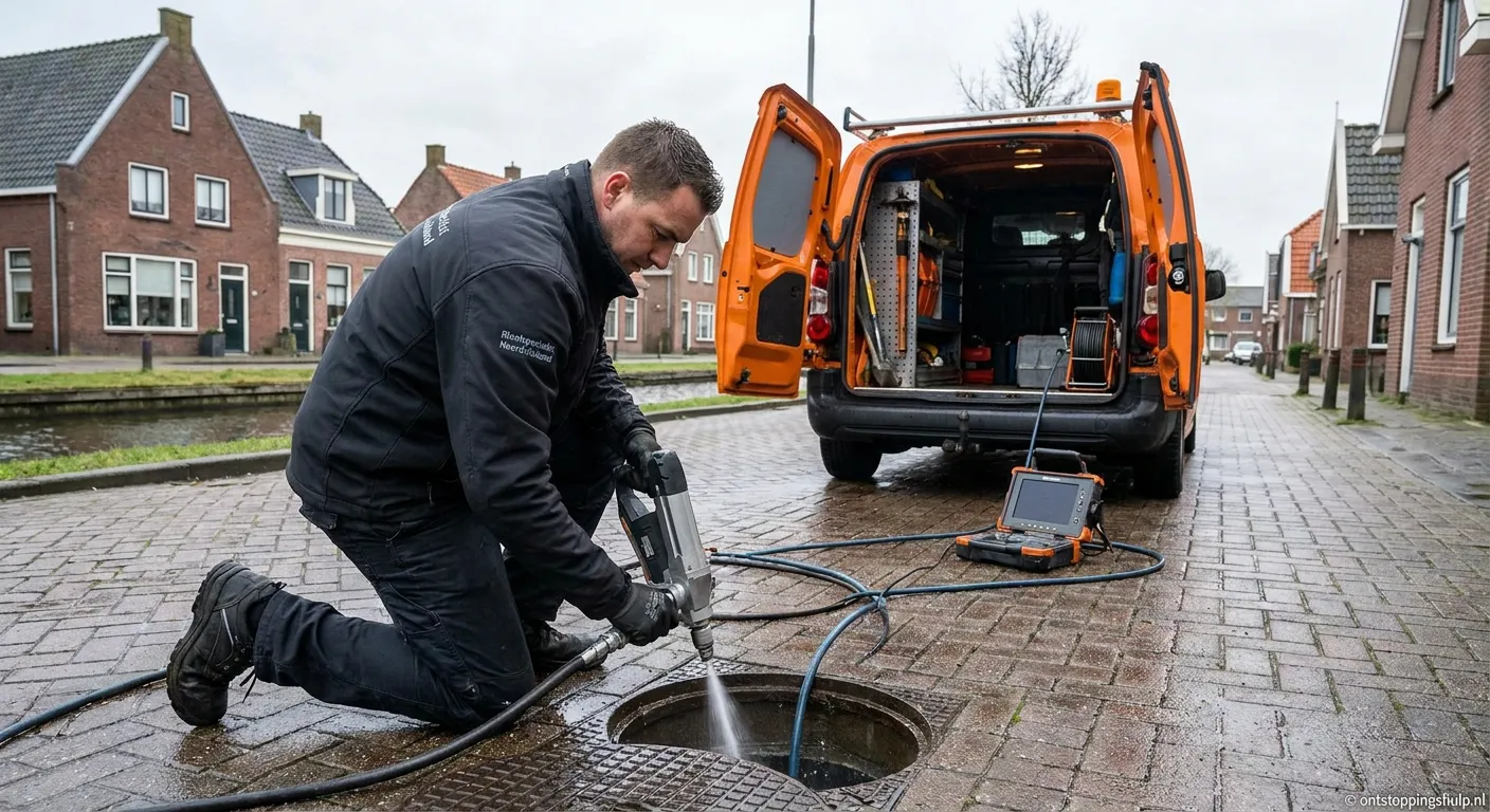 Rioolspecialist aan het werk bij ontstopping