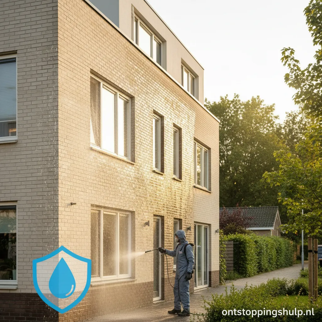 Gevel wordt waterafstotend gemaakt met siliconenhars hydrofoberen
