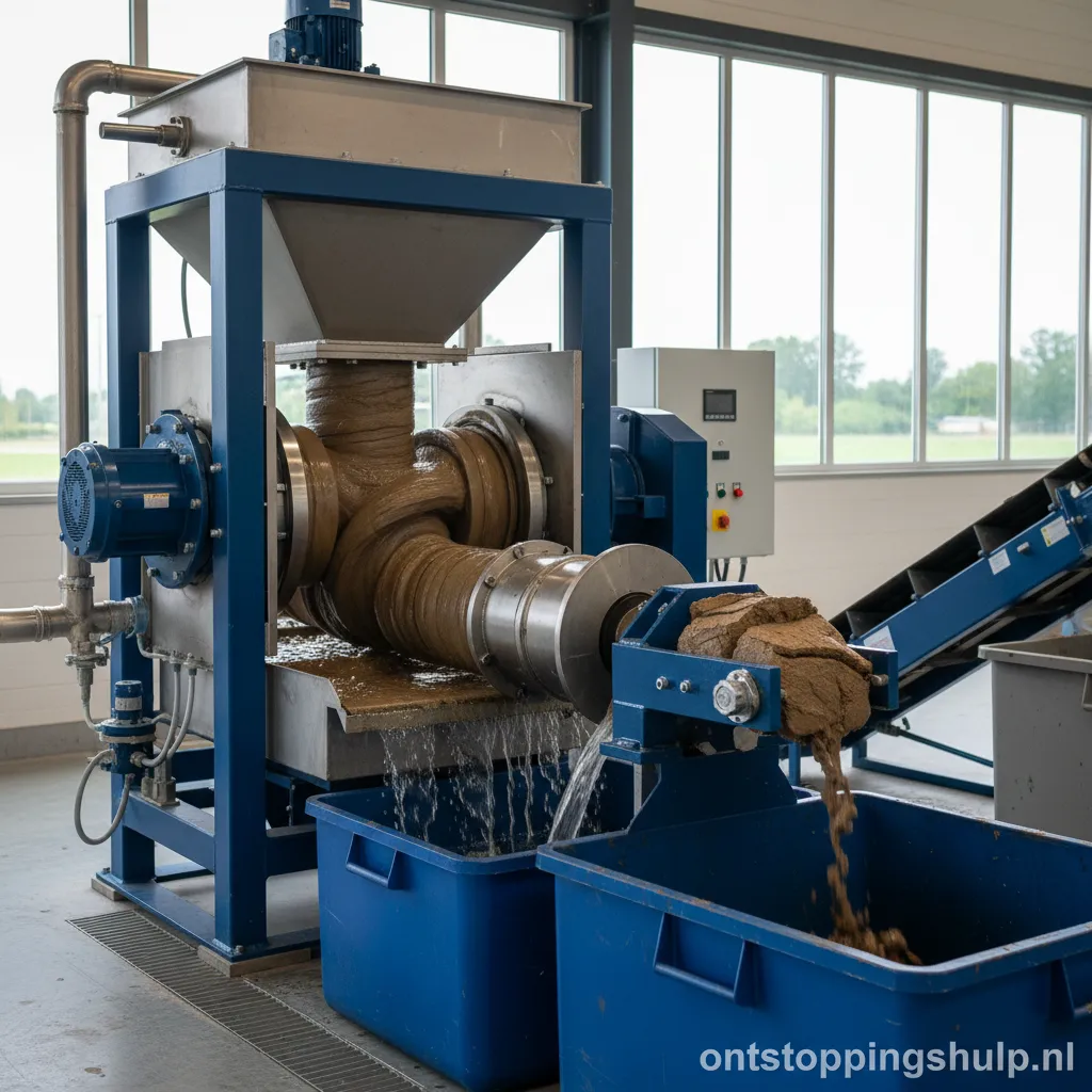Een industriële slibontwatering pers in een moderne fabriek.