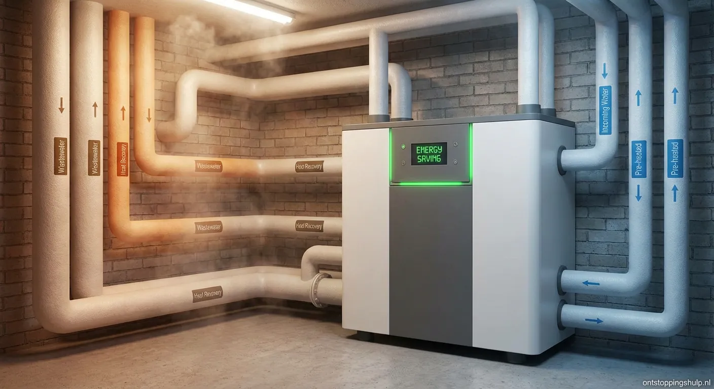 Schematische weergave van een installatie voor warmteterugwinning uit het riool