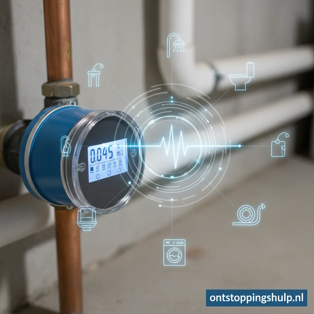 Close-up van een digitale watermeter met pulsuitgang
